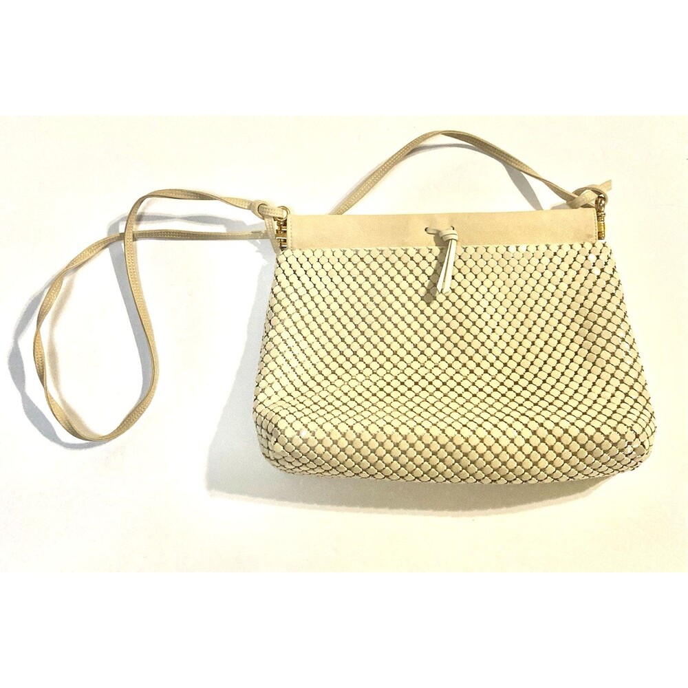 Vintage Whiting & Davis Cream Mesh Metal Shoulder Bag 10" x 7" Purse